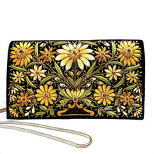 Load image into Gallery viewer, Embroidered brown velvet handbag with yellow flowers and citrine and ruby gemstones BoutiqueByMaryam.
