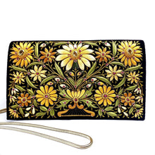 Load image into Gallery viewer, Embroidered brown velvet handbag with yellow flowers and citrine and ruby gemstones BoutiqueByMaryam.