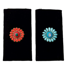 Load image into Gallery viewer, Embroidered eyeglasses sunglasses crossbody case with red and blue flower BoutiqueByMariam.