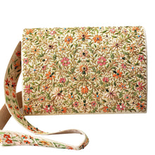 Load image into Gallery viewer, Embroidered floral orange and gold iPad case briefcase with shoulder strap BoutiqueByMariam.

