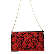 Load image into Gallery viewer, Embroidered red floral clutch bag with gold chain BoutiqueByMariam.