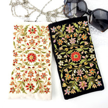 Load image into Gallery viewer, Ivory velvet and black velvet floral embroidered soft eyeglasses sunglasses case BoutiqueByMariam.