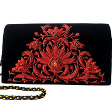 Load image into Gallery viewer, Embroidered Pastel Floral Black Velvet Evening Bag
