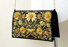 Load image into Gallery viewer, Luxury brown velvet handbag embroidered with yellow flowers BoutiqueByMariam
