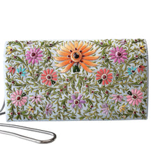 Load image into Gallery viewer, Multicolor floral embroidered silk handbag with rubies BoutiqueByMariam.