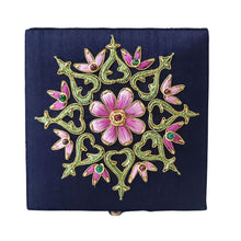 Load image into Gallery viewer, Navy blue keepsake box embroidered with pink flowers BoutiqueByMariam.