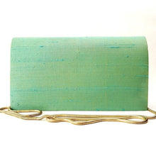 Load image into Gallery viewer, Posterior view teal blue silk handbag BoutiqueByMariam.