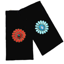 Load image into Gallery viewer, Two black velvet soft eyeglasses case sunglasses case embroidered with red or turquoise blue flower BoutiqueByMariam.