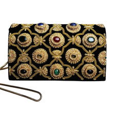 Load image into Gallery viewer, Heavy Gold Embroidered Gemstone Purse