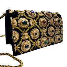Load image into Gallery viewer, Heavy Gold Embroidered Gemstone Purse