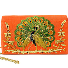 Load image into Gallery viewer, Peacock Embroidered Clutch Bag, Front View