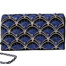 Load image into Gallery viewer, Gray and Blue Peacock Feather Purse with Lapis Lazuli
