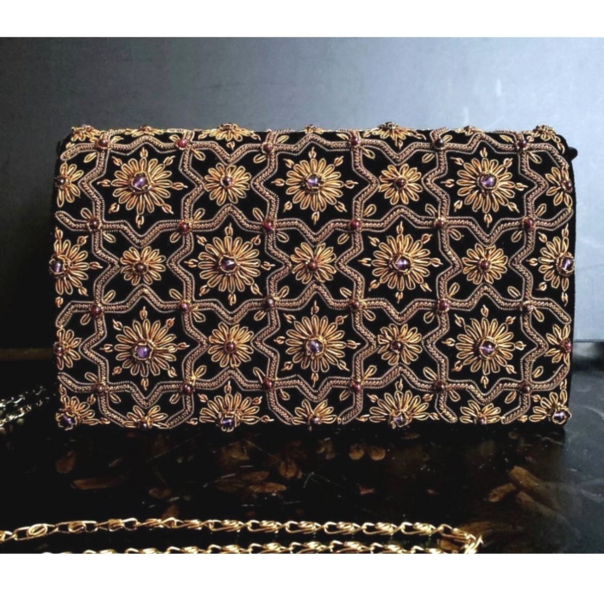 Embroidered velvet designer clutch, luxury evening clutch bag