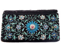 Load image into Gallery viewer, Embroidered velvet and blue luxury jewelry box side view.
