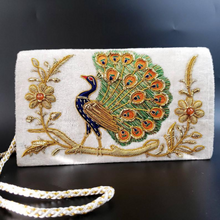 Load image into Gallery viewer, Peacock Embroidered Velvet Clutch Bag, Side View