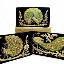 Load image into Gallery viewer, Peacock Embroidered Velvet Clutch Bag, Side View