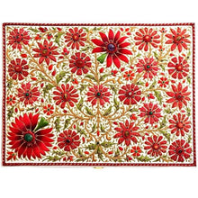 Load image into Gallery viewer, White silk bridal keepsake box with red floral embroidery and semi precious stones BoutiqueByMariam.