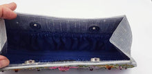 Load image into Gallery viewer, Embroidered Gray Floral Silk Clutch Bag with Star Ruby