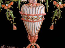 Load image into Gallery viewer, Hand embroidered floral wall art, embroidered orange silk flowers in tall vase on black velvet, zardozi wall art, close up view.