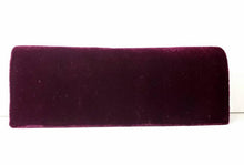 Load image into Gallery viewer, Magenta velvet clutch bag hand embroidered with pink silk flowers and embellished with genuine semi precious stones, zardozi purse, back view.