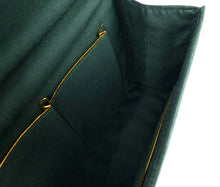 Load image into Gallery viewer, Evergreen satin lining with two slit pockets outlined in gold color.
