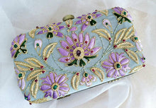Load image into Gallery viewer, Wedding clutch lavender and gray minaudiere, bridesmaid clutch, wedding guest handbag