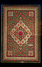 Load image into Gallery viewer, Hand embroidered red floral silk tapestry wall hanging, zardozi jewel carpet wall art, framed.