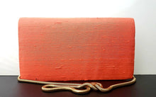 Load image into Gallery viewer, Orange Dupioni silk clutch bag with gold tone chain