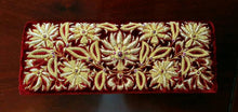 Load image into Gallery viewer, Luxury burgundy red velvet clutch bag embroidered with gold metallic flowers and embellished with star rubies, zardozi purse. 
