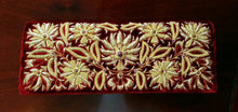 Load image into Gallery viewer, Luxury burgundy red velvet clutch bag embroidered with gold metallic flowers and embellished with star rubies, zardozi purse.