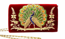 Load image into Gallery viewer, Peacock Embroidered Clutch Bag, Front View