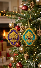 Load image into Gallery viewer, Embroidered Fleur de Lys Mardi Gras ornament
