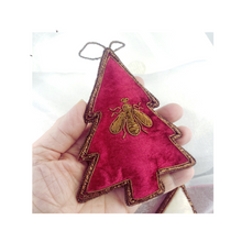 Load image into Gallery viewer, Embroidered Christmas Tree Ornament with Bee
