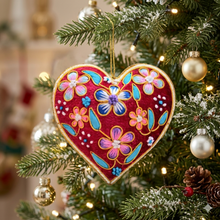 Load image into Gallery viewer, Embroidered Floral Heart Ornament
