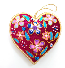 Load image into Gallery viewer, Embroidered Floral Heart Ornament
