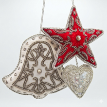 Load image into Gallery viewer, Burgundy Velvet Star Christmas Ornament
