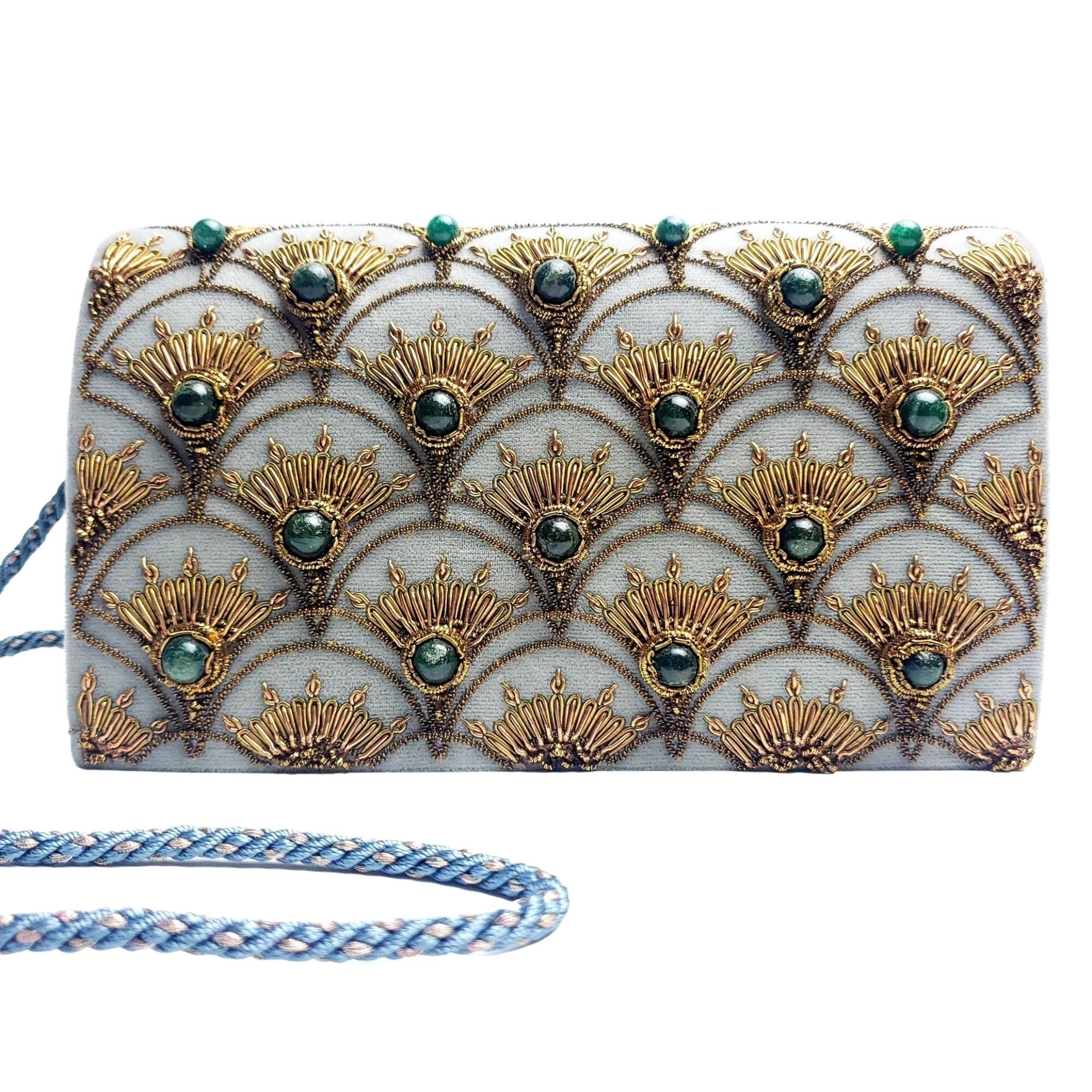 Peacock Textile Handbag with Green Jade, Neilloware, Scarab and Diamon –  Lotus Arts de Vivre