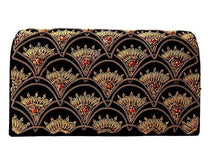 Load image into Gallery viewer, Black velvet and gold embroidered evening bag with carnelian stones.
