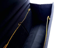 Load image into Gallery viewer, Black velvet evening bag, interior view. 
