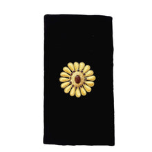 Load image into Gallery viewer, Black velvet eyeglasses sunglasses case embroidered with gold yellow squash blossom flower BoutiqueByMariam.
