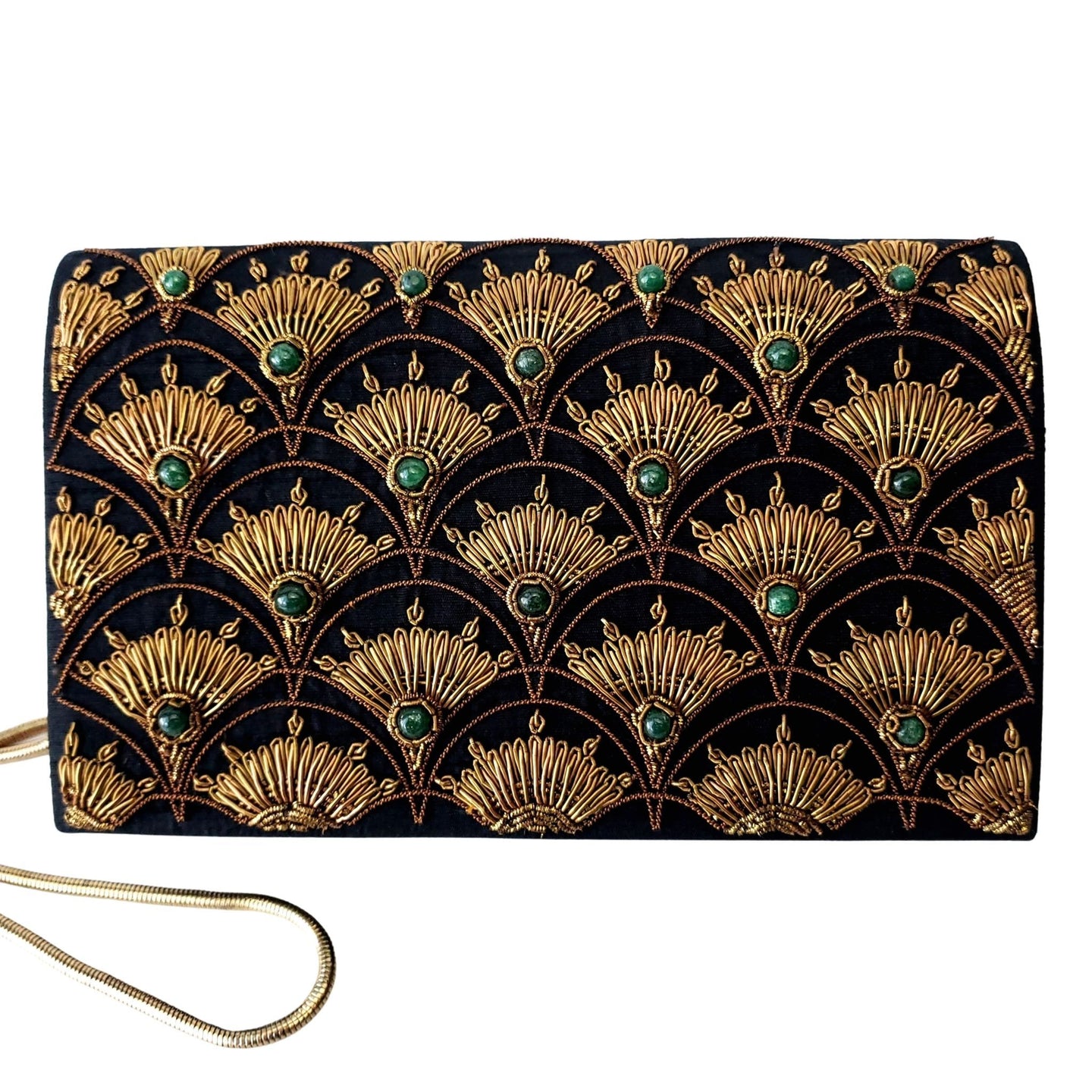 Art Deco Inspired Black velvet handbag evening bag embroidered with copper fish scale pattern BoutiqueByMariam. 
