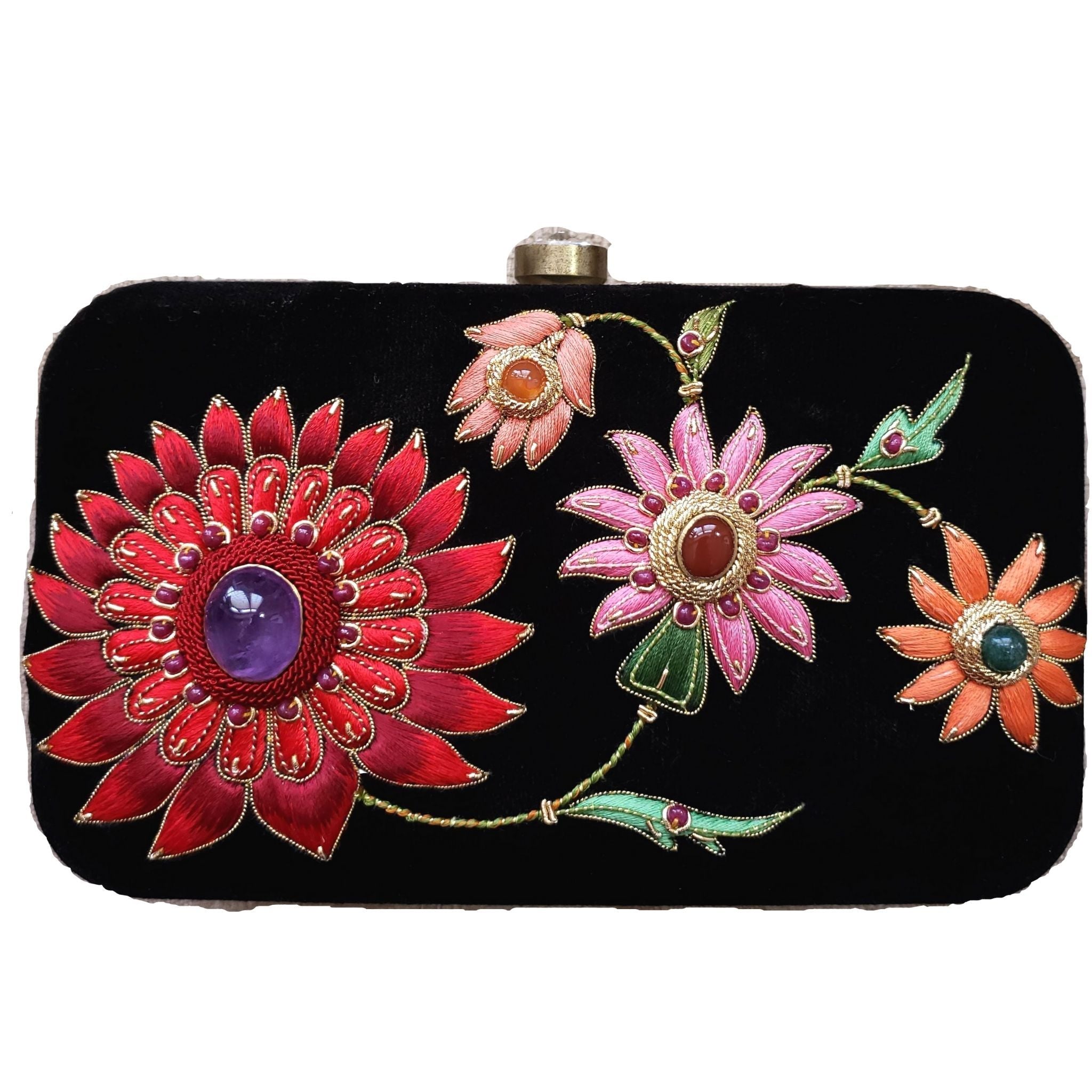 Embroidered Multicolor Floral Clutch Bag with Amethyst – BoutiqueByMariam