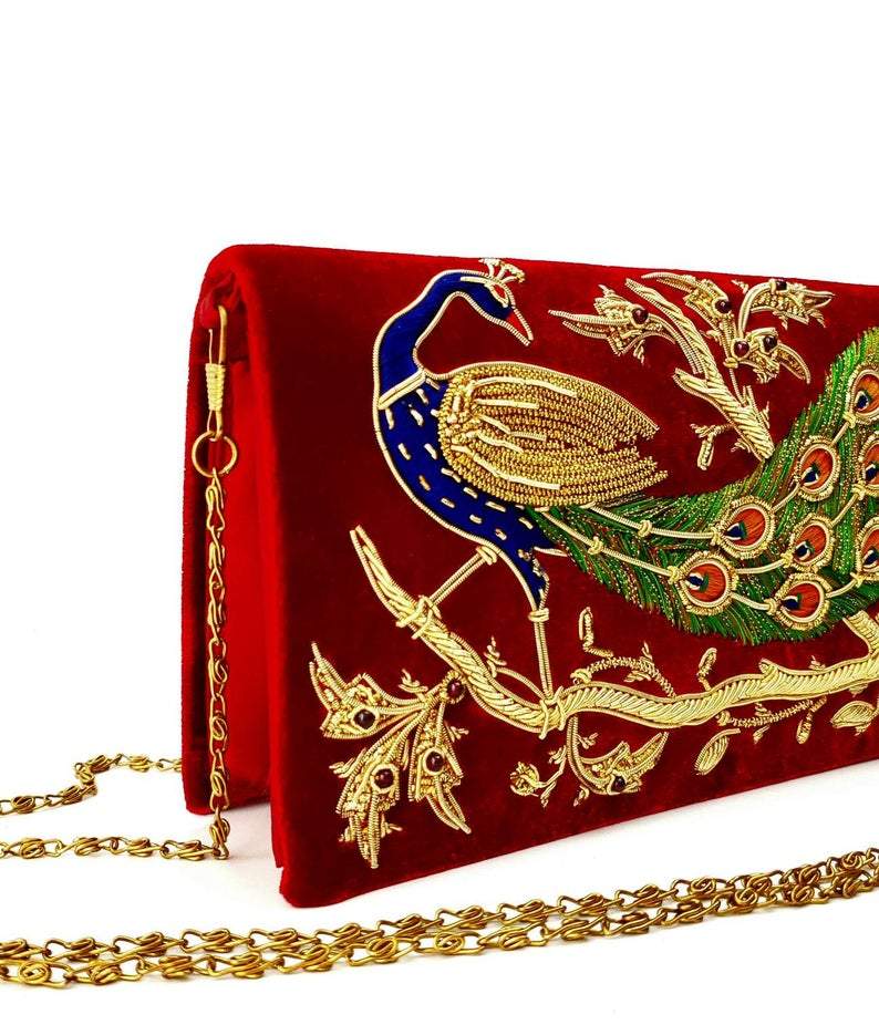 Velvet Peacock Embroidered Clutch or Purse – OMNIA