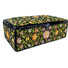 Load image into Gallery viewer, Hand embroidered luxury black velvet jewelry storage box with semi precious stones. 
