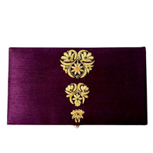 Load image into Gallery viewer, Embroidered purple and gold keepsake box, memory box.
