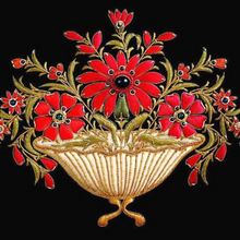 Load image into Gallery viewer, Red Flowers in Gold Vase

