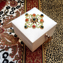 Load image into Gallery viewer, White silk bridal keepsake box embroidered and inlaid with semi precious stones, zardozi box.
