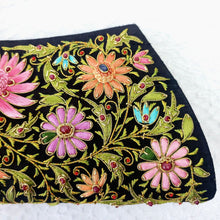 Load image into Gallery viewer, Colorful floral clutch bag for weddings or garden party, zardozi embroidery.
