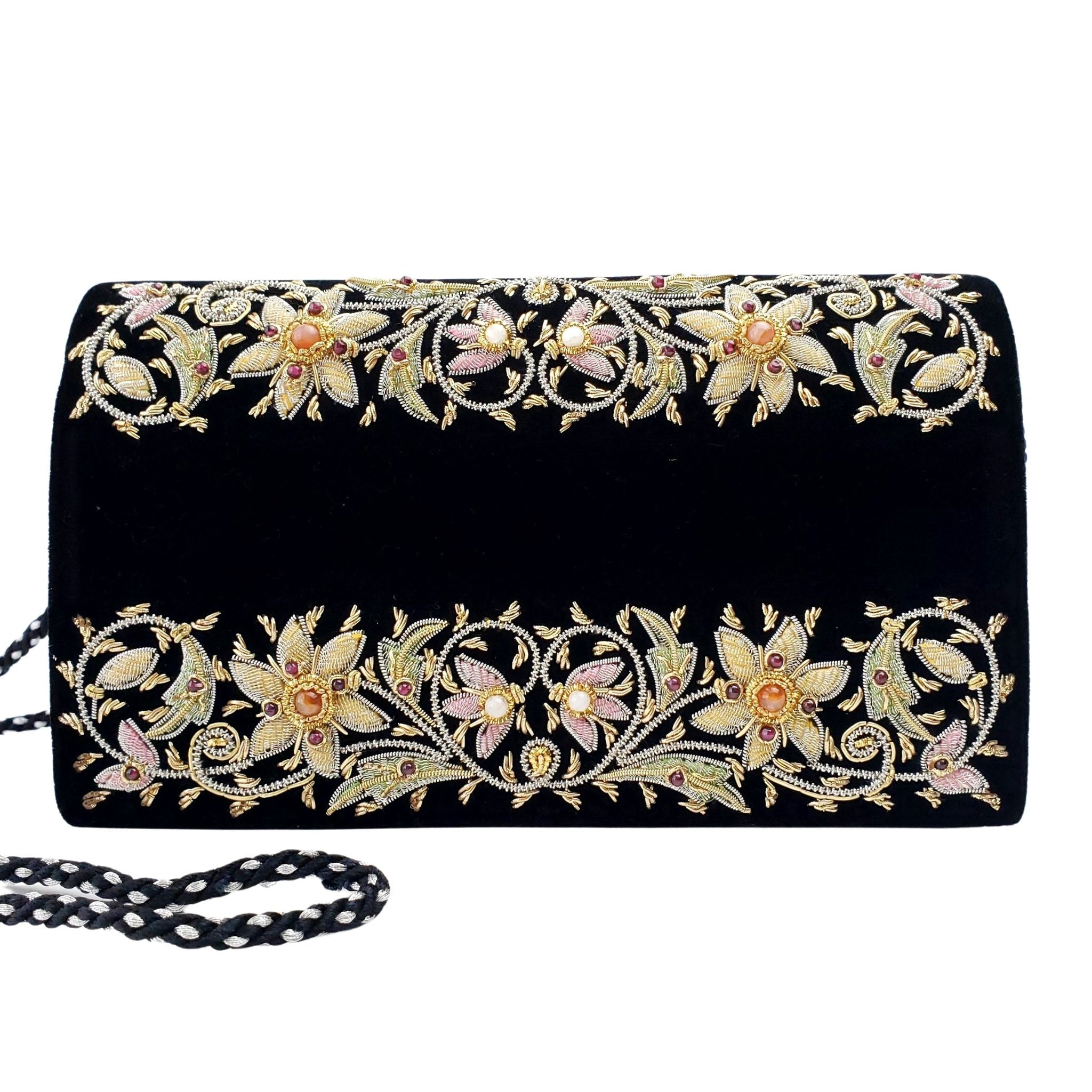 Embroidered Floral Black Velvet Clutch – BoutiqueByMariam