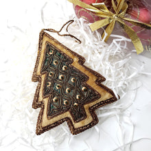 Load image into Gallery viewer, Embroidered Christmas Tree Holiday ornament with Old World charm, zardozi.
